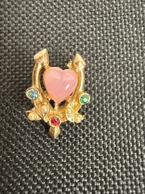 Vintage Gold Tone Wishbone Scatter Pin Brooch Pink Stone Wishbone